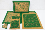 Vintage Handmade Green Felt Photo Album Scrapbook, Tablecloths, Pocket & Heart 6 Pieces Set