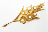 Vintage 1960's Marcel Boucher Gold Plated Brooch 3 1/4", Pearls & Daisies, Gladiolus