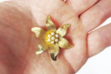 Vintage 1960's Marcel Boucher Gold Plated Brooch 1 1/2", Pearls Set in Flower