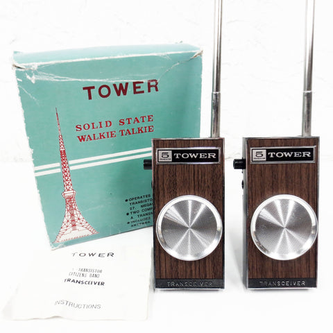 Pair Vintage Solid State Walkie Talkie by Tower, Working, Box & Manual, Mad Men
