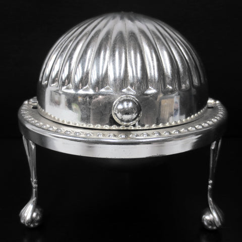 Vintage Globe Earth Silver Dish for Butter Caviar Candy, Sliding Roll Top England