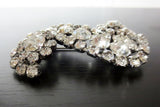 Vintage Evening Dress Brooch S Shape 2 3/8" Glass Stones, Silver Rhodium Plated