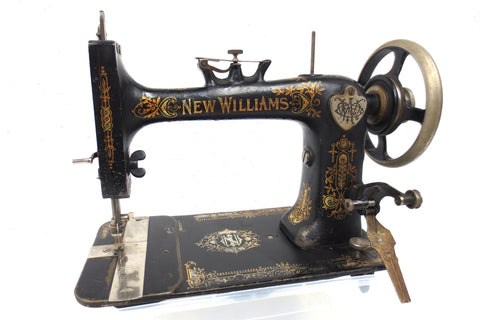 Antique 1884 New Williams Montreal Sewing Machine, Gold, Black, Red Cherries