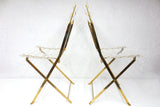 2 Vintage Plexiglass Gold Plated Folding Chairs by Designers Labovici & Berthet
