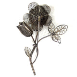 Antique Sterling Silver Filigree Flower Brooch 45X65 mm, Curvy Flower Stem