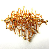 Vintage Mid Century Brutalist Gold Plated Brooch, Large Size 65mm, Abstract Weaves