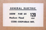 New General Electric GE 500W Flood Light 8" Dia. 120V MOG Base  500PAR64/MFL