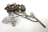 Antique Sterling Silver Filigree Flower Brooch 45X65 mm, Curvy Flower Stem