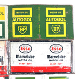 8 Vintage Metal Oil Cans Mobil Esso Sturdol Autogol Energol Irving, Wall Hangers