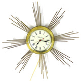 Mid Century Modern Sunburst Starburst Atomic Wall Clock Signed Ingraham 19" dia.