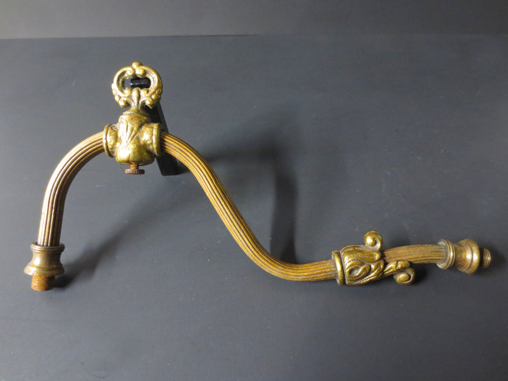 Antique Victorian Brass Gas Lamp Light Arm, Ornate Leaves Light Fixture Sconce