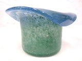 Vintage Vasart Monart Scotland Glass Bowl Vase, Green Blue, Hat Shape, Signed