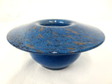 Vintage Vasart Monart Scotland Glass Bowl Vase, Aventurine, Blue, Signed